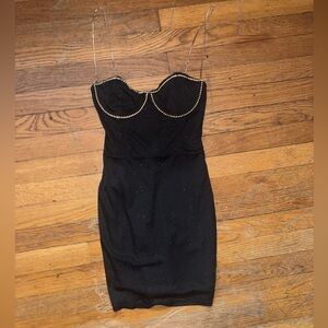 White Fox Boutique Black Strapless Dress with Silver Accents